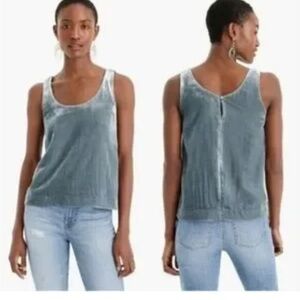 NEW J Crew Blue Gray Velvet Scoop Neck Sleeveless Dressy Tank Top Womens 2